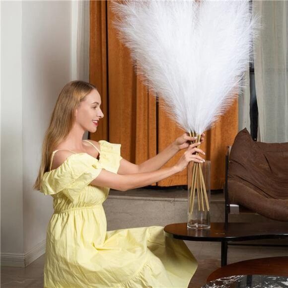 Pampas Grass Decor Tall, 43"/110cm Faux Pampas Grass 6 Stems Large Pompass Grass - Picture 4 of 7
